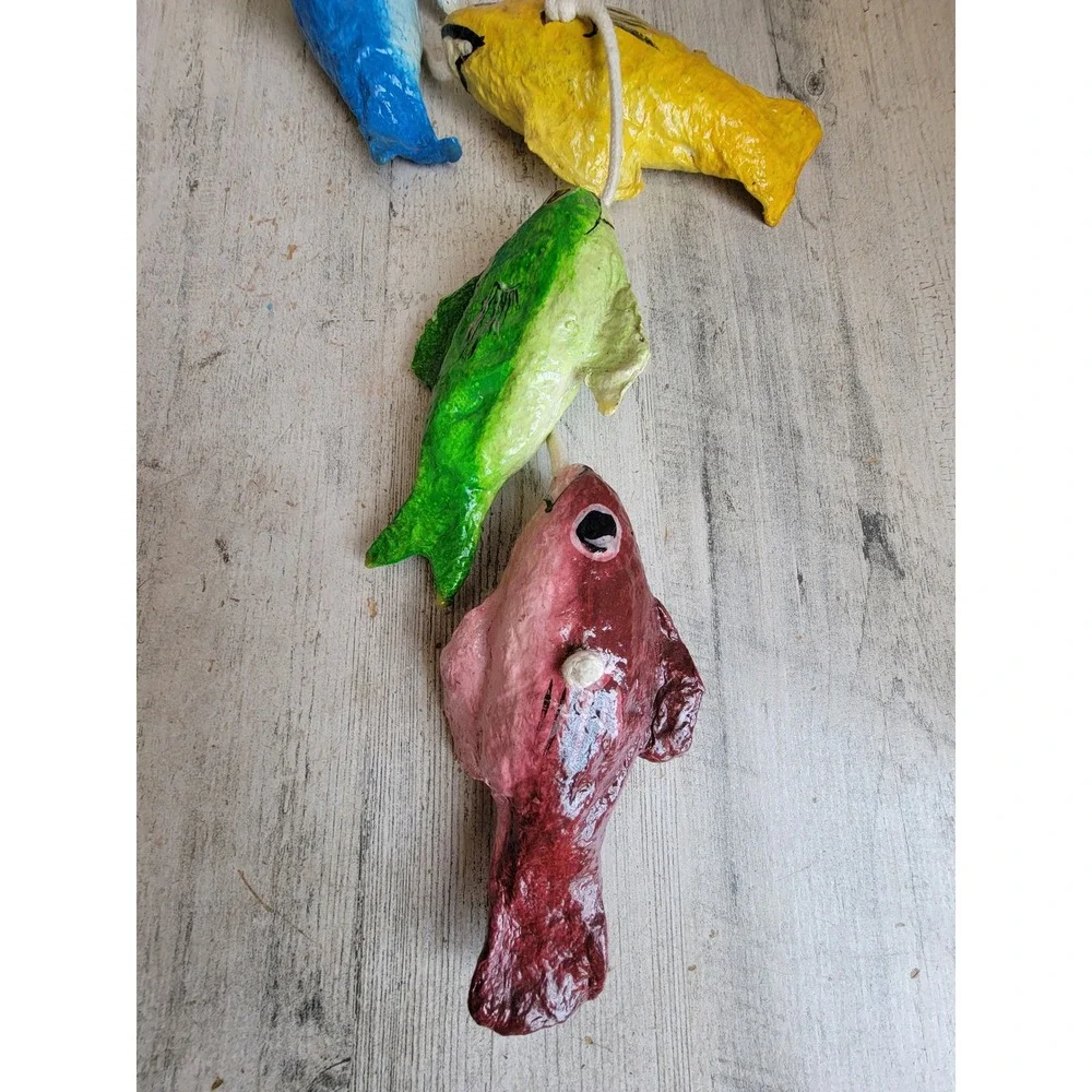 Vintage rainbow paper mache fish hanging unique Ocean Sea home‎ decor